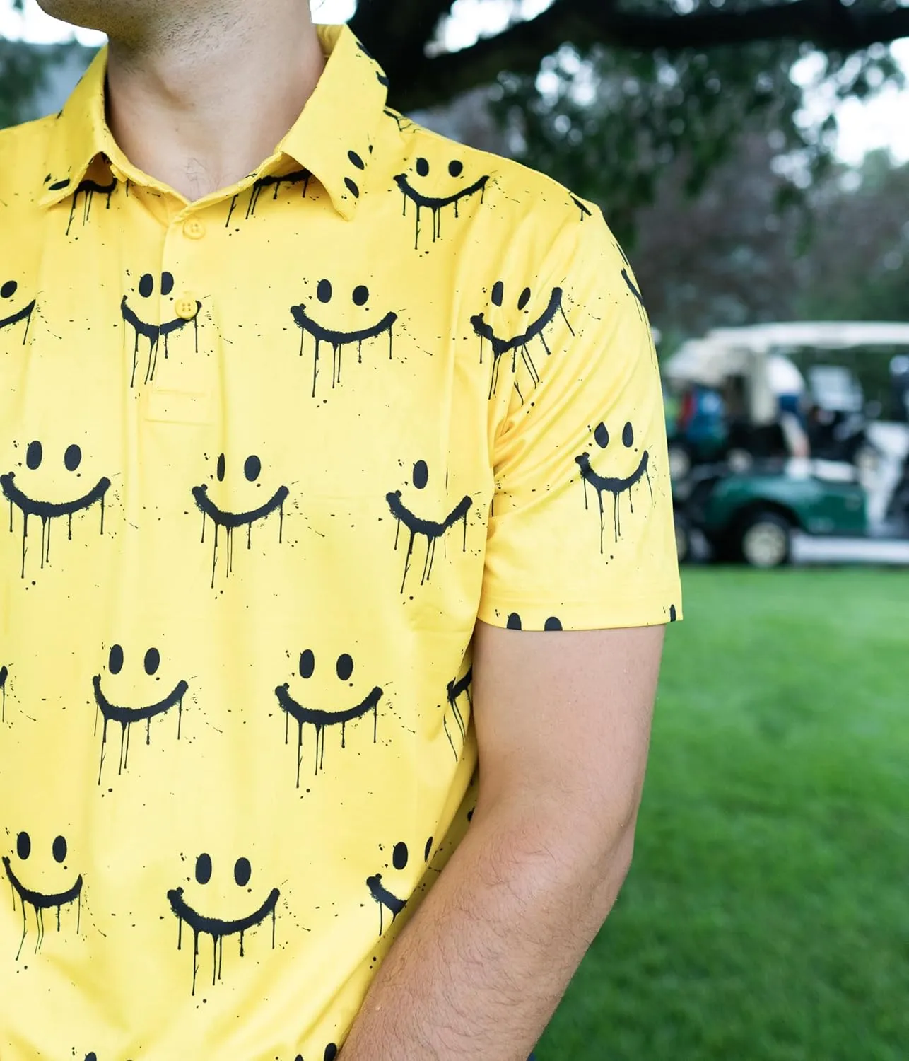 Fun Golf Shirts for Men- Mens Performance Dry-Fit Golf Polo  UPF 50  Sun Protection Funny Hawaiian Print Short Sleeve Shirt