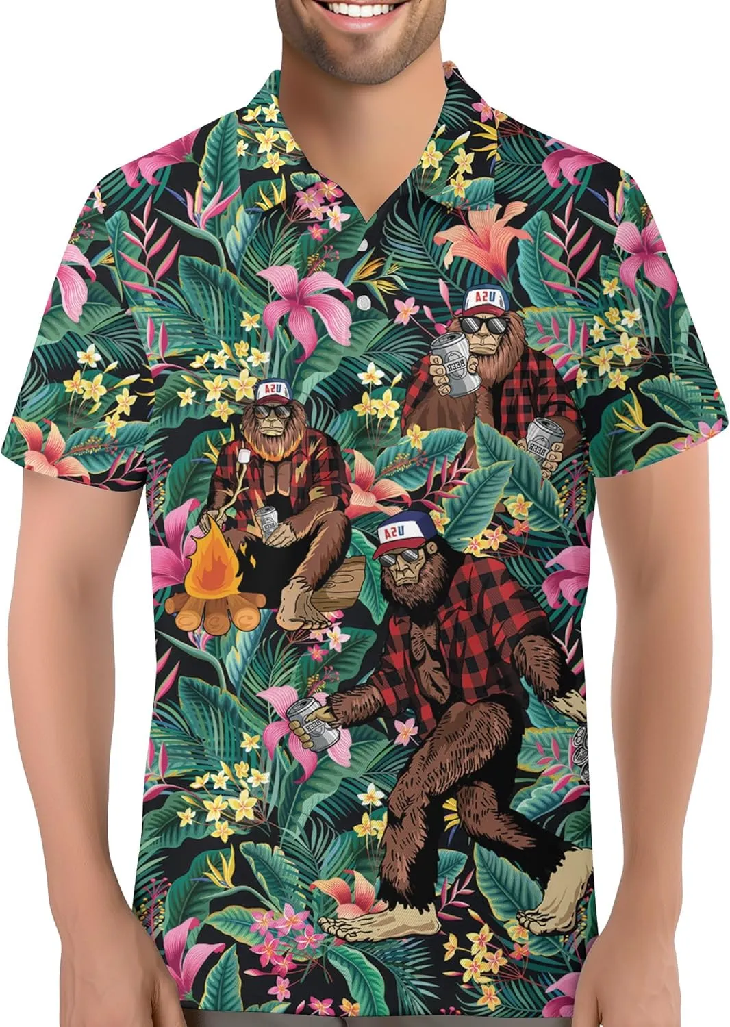 Funny Golf Shirt for Men Hawaiian Print Mens Polo Shirts Summer Polos Gifts