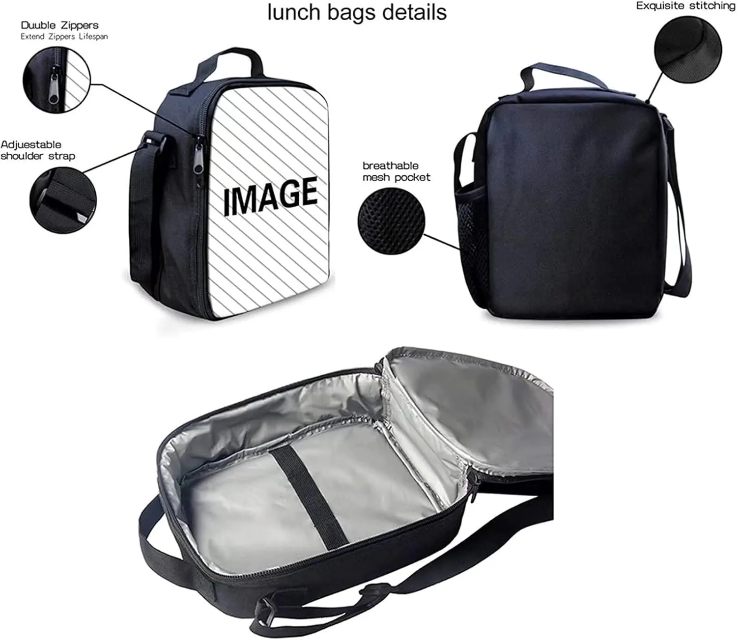 GIFTPUZZ Travel Backpacks with Lunch Bag   Pencil Case   Drawstring Bag   Keychain 5 in 1 School Bag Set Women Men Picnic Hiking Book Bag School Storages Universe Pattern