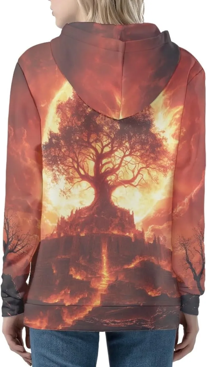 GLUDEAR Women Life Tree Graphic Print Zip Up Hoodies Novelty Viking Long Sleeve Hooded Sweatshirts Oversized Jackets