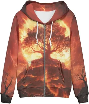 GLUDEAR Women Life Tree Graphic Print Zip Up Hoodies Novelty Viking Long Sleeve Hooded Sweatshirts Oversized Jackets