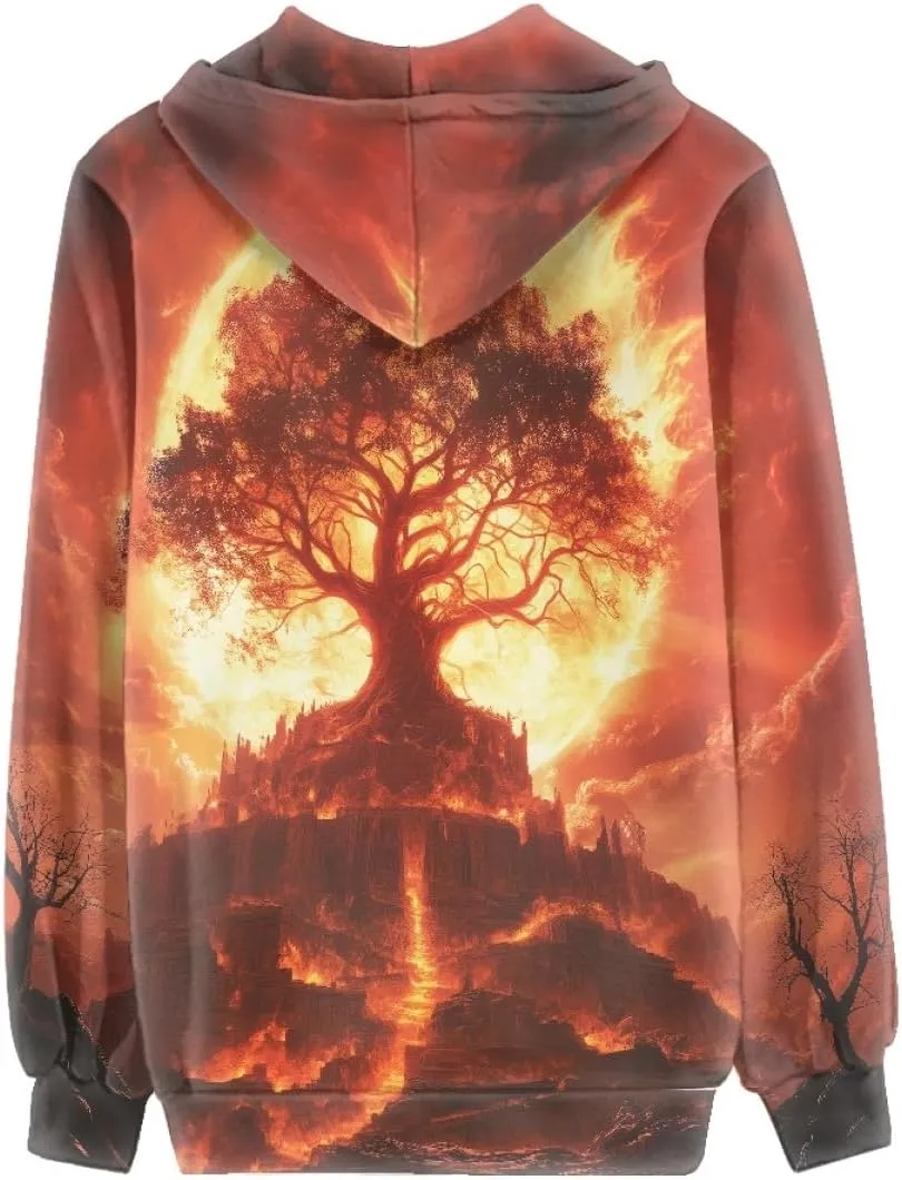 GLUDEAR Women Life Tree Graphic Print Zip Up Hoodies Novelty Viking Long Sleeve Hooded Sweatshirts Oversized Jackets