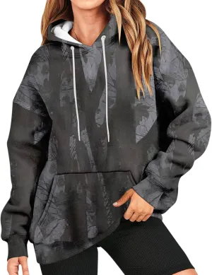GOFULY Camo Hoodie Womens Fall Oversized Sweatshirt Maple Leaf Print Drawstring Trendy Camo Shirt Clothes With Pockets
