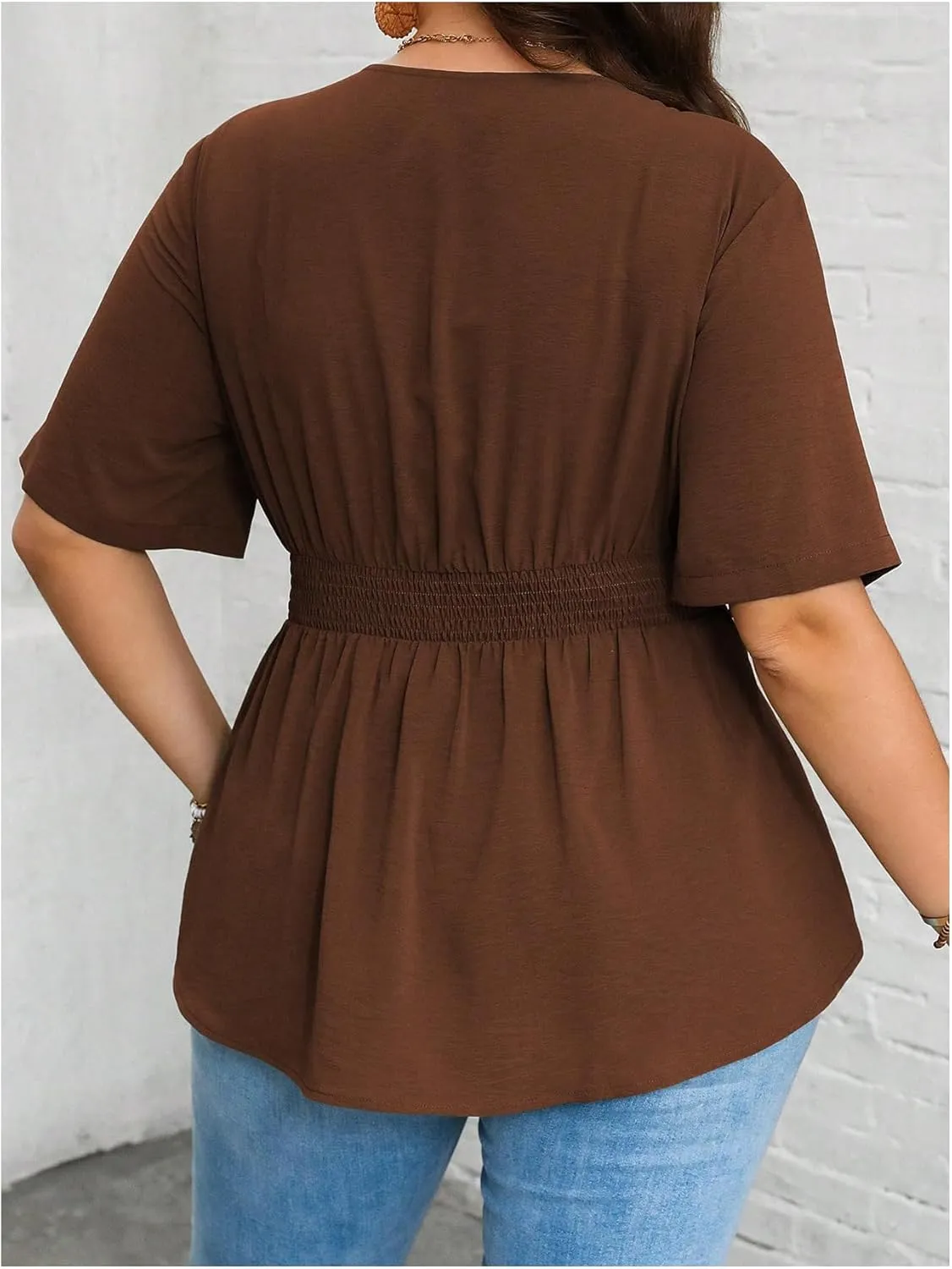 GORGLITTER Women's Plus Size Peplum Tops Short Sleeve V Neck Asymmetrical Blouse Shirts Summer Going Out Tops 2025