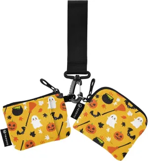 Happy Halloween Bat Pumpkin Dual Wristlet Wallets for Women Small Portable Card Wallet Money Organizer with Zipper Pocket for Ladies Girls 2 Pcs
