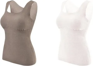 HGps8w 2 Pack Thermal Underwear Tank Tops for Women Fleece Lined Sleeveless Undershirt Padded Warm Base Layer Vest Shirts