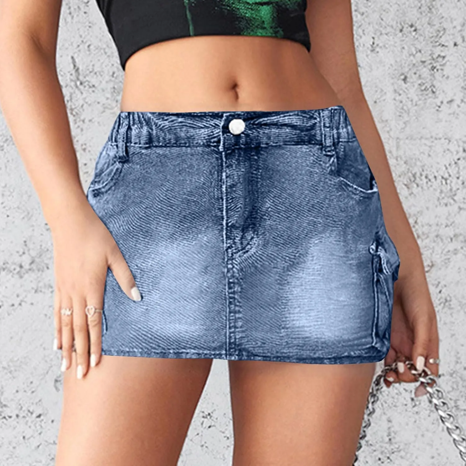 High Stretchy Cargo Skirt for Women, Low Waist High Waisted Y2k Mini Jean Skirt Cute Denim Skirt with Pockets