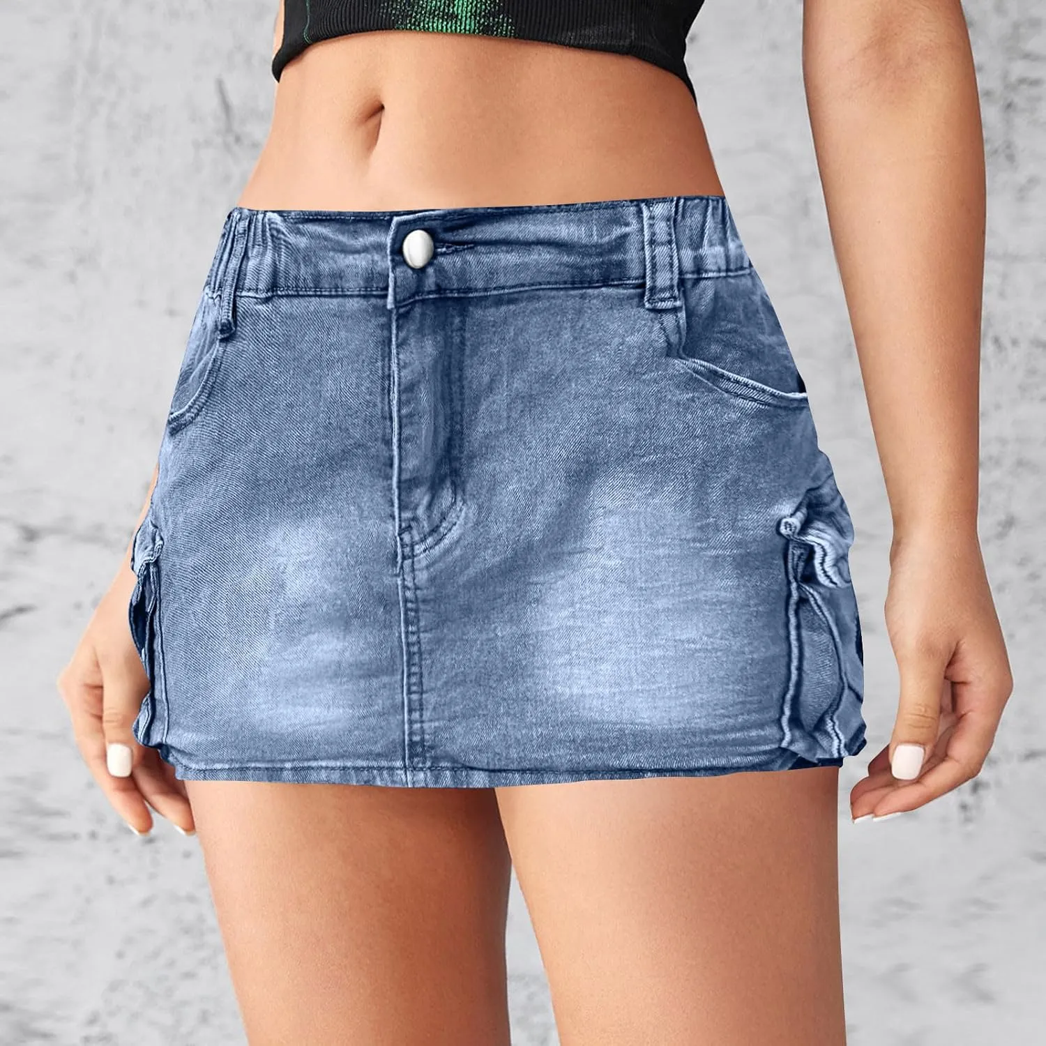 High Stretchy Cargo Skirt for Women, Low Waist High Waisted Y2k Mini Jean Skirt Cute Denim Skirt with Pockets