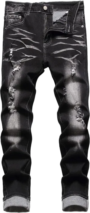 Homllyer Ripped Jeans for Men,Mens Slim Straight Fit Denim Jeans