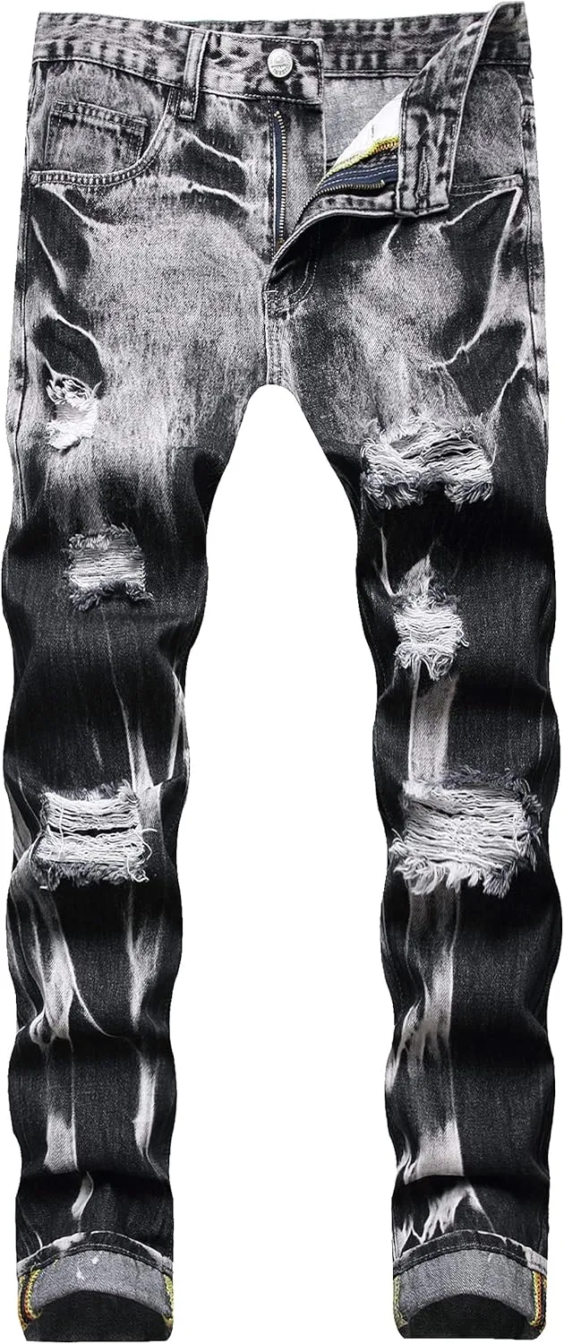 Homllyer Ripped Jeans for Men,Mens Slim Straight Fit Denim Jeans