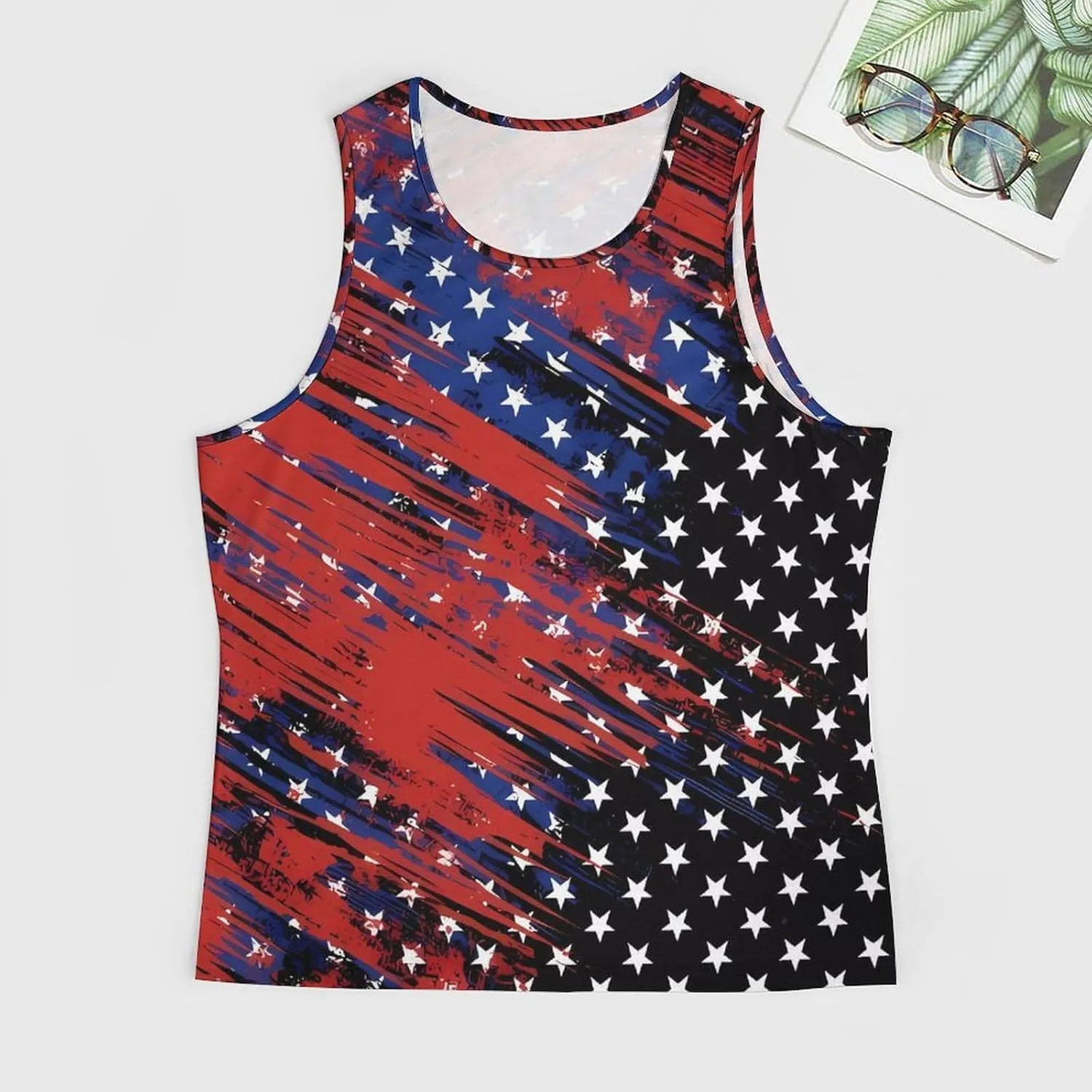 HOTYD American Flag Tank Tops Men Patriotic Tank Tops for Men 3D Print Summer Casual Quick Dry Sleeveless Muscle Shirts