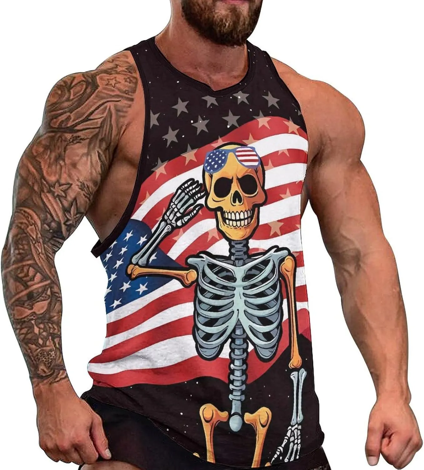 HOTYD American Flag Tank Tops Men Patriotic Tank Tops for Men 3D Print Summer Casual Quick Dry Sleeveless Muscle Shirts