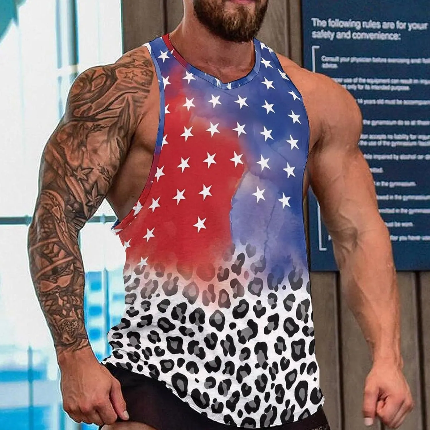 HOTYD American Flag Tank Tops Men Patriotic Tank Tops for Men 3D Print Summer Casual Quick Dry Sleeveless Muscle Shirts