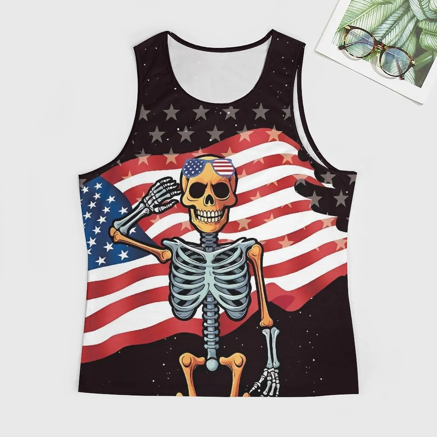 HOTYD American Flag Tank Tops Men Patriotic Tank Tops for Men 3D Print Summer Casual Quick Dry Sleeveless Muscle Shirts