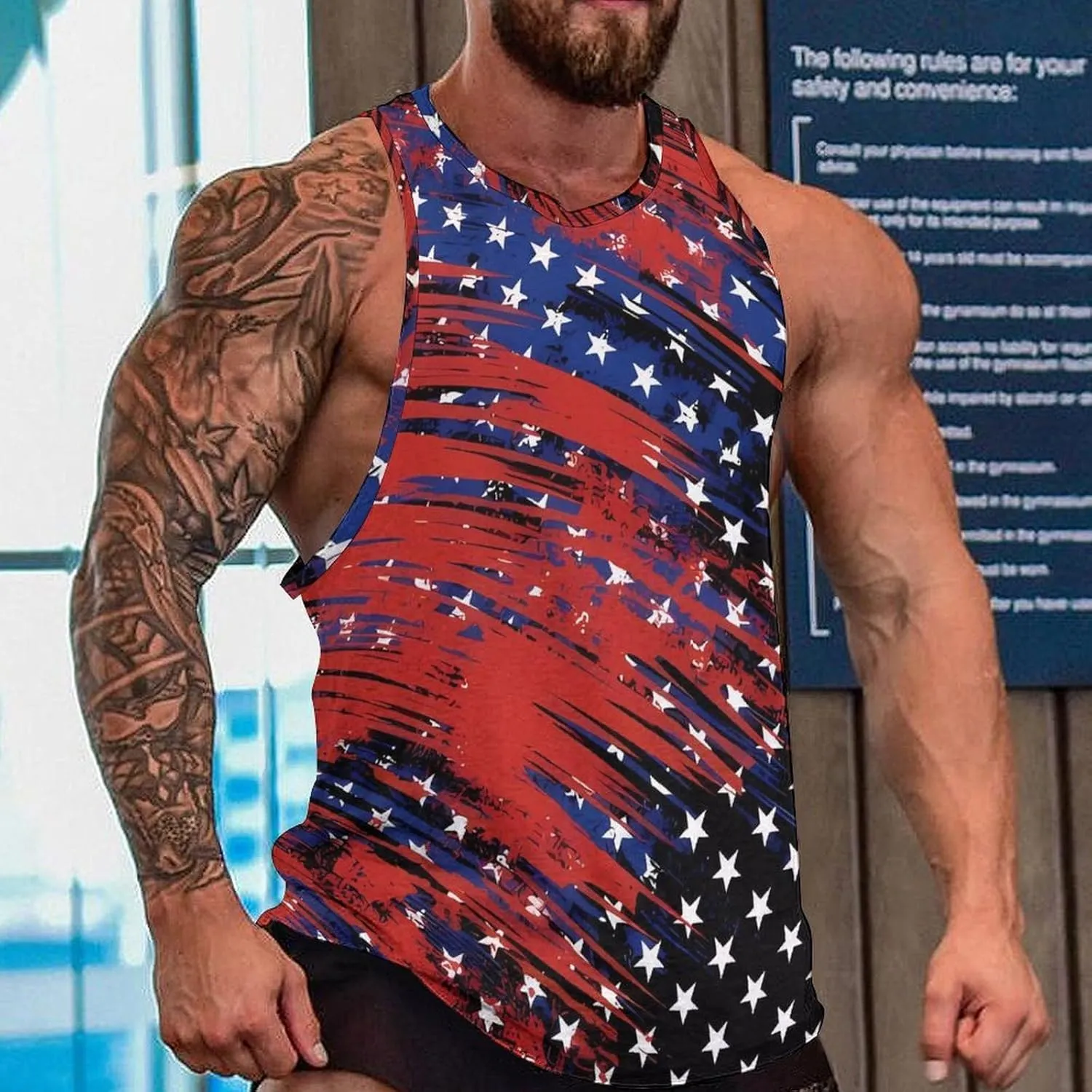HOTYD American Flag Tank Tops Men Patriotic Tank Tops for Men 3D Print Summer Casual Quick Dry Sleeveless Muscle Shirts