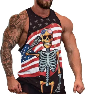 HOTYD American Flag Tank Tops Men Patriotic Tank Tops for Men 3D Print Summer Casual Quick Dry Sleeveless Muscle Shirts
