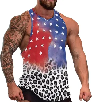 HOTYD American Flag Tank Tops Men Patriotic Tank Tops for Men 3D Print Summer Casual Quick Dry Sleeveless Muscle Shirts