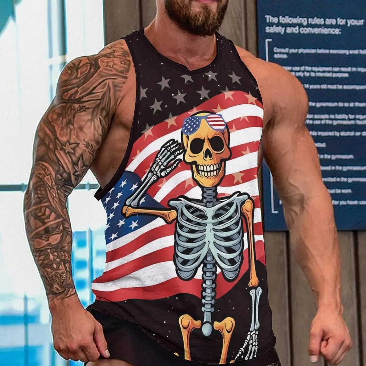 HOTYD American Flag Tank Tops Men Patriotic Tank Tops for Men 3D Print Summer Casual Quick Dry Sleeveless Muscle Shirts