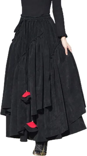 IDEALSANXUN Womens High Waist Aline Corduroy Flared Pleated Long Skirts