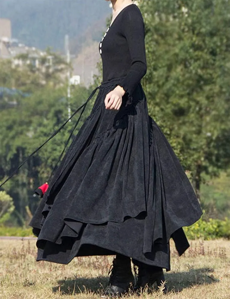 IDEALSANXUN Womens High Waist Aline Corduroy Flared Pleated Long Skirts