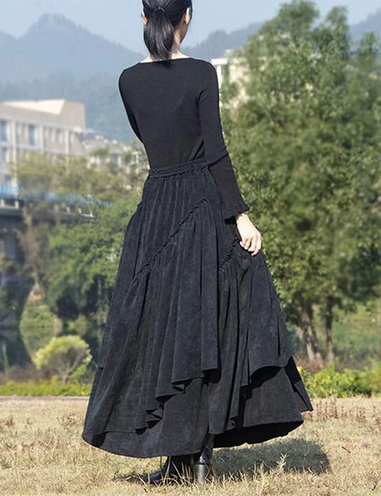 IDEALSANXUN Womens High Waist Aline Corduroy Flared Pleated Long Skirts