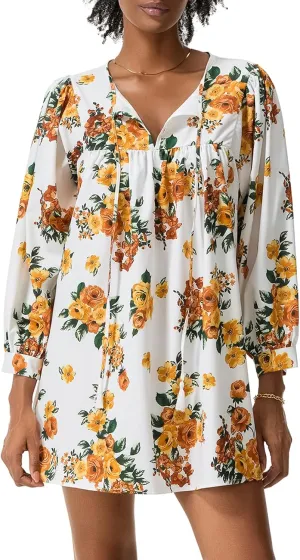 IMISSILLEB Women Boho Colorful Mini Dress Puff Sleeve V Neck Tiered Button Down Collared Dress Swing Flowy Tunic Short Dress