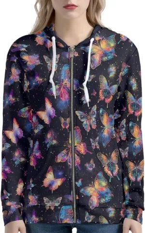 Irisjudy Womens Zip-up Hoodie with Kanga Pocket(XS-5XL),Cactus,Sunflowers,Butterfly Long Sleeve Sport Shirts Shell Jackets