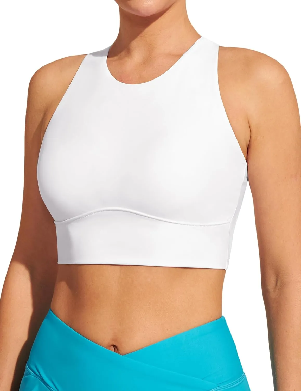 IUGA Bikini Tops for Women Adjustable Cross Back Swim Top Quick Dry Bathing Suit Tops High Neck Swim Bra UPF 50 