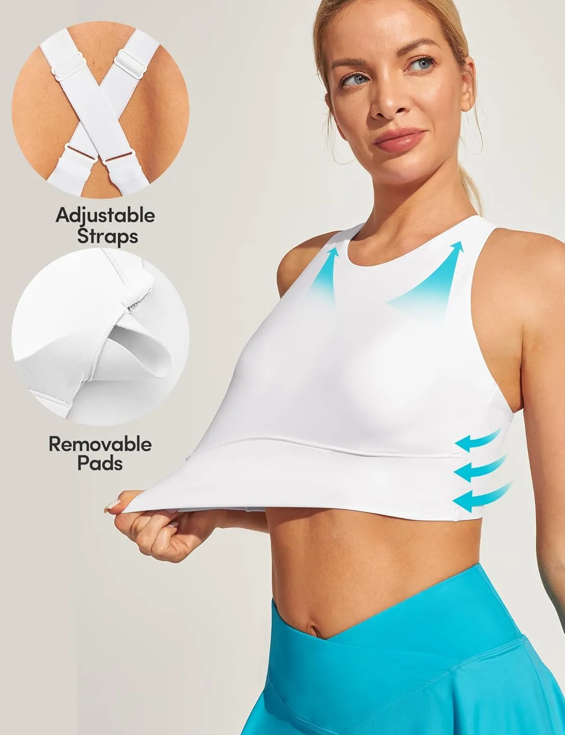 IUGA Bikini Tops for Women Adjustable Cross Back Swim Top Quick Dry Bathing Suit Tops High Neck Swim Bra UPF 50 