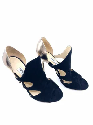 JIMMY CHOO Size 7 Black & Gold Suede Solid Pumps