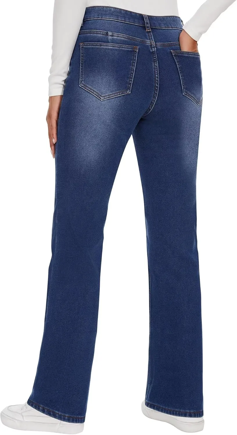 KDF Fleece Lined Jeans Women High Waisted Wide Leg Baggy Jeans for Women Winter Lined Jean Pants