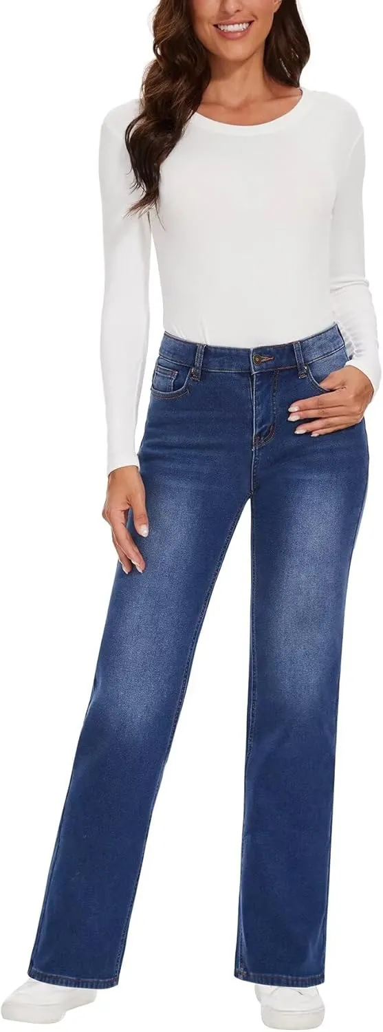 KDF Fleece Lined Jeans Women High Waisted Wide Leg Baggy Jeans for Women Winter Lined Jean Pants