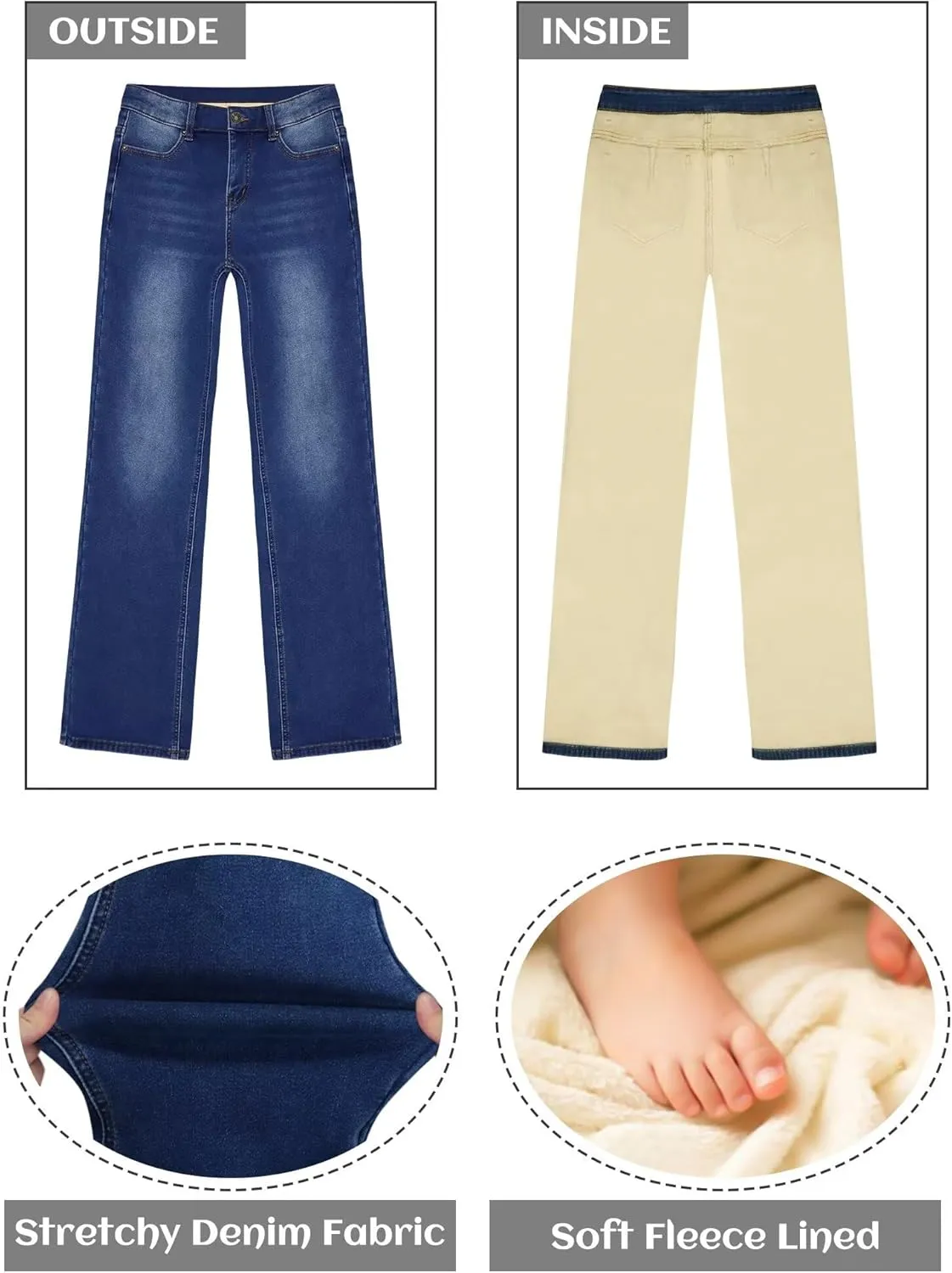 KDF Fleece Lined Jeans Women High Waisted Wide Leg Baggy Jeans for Women Winter Lined Jean Pants