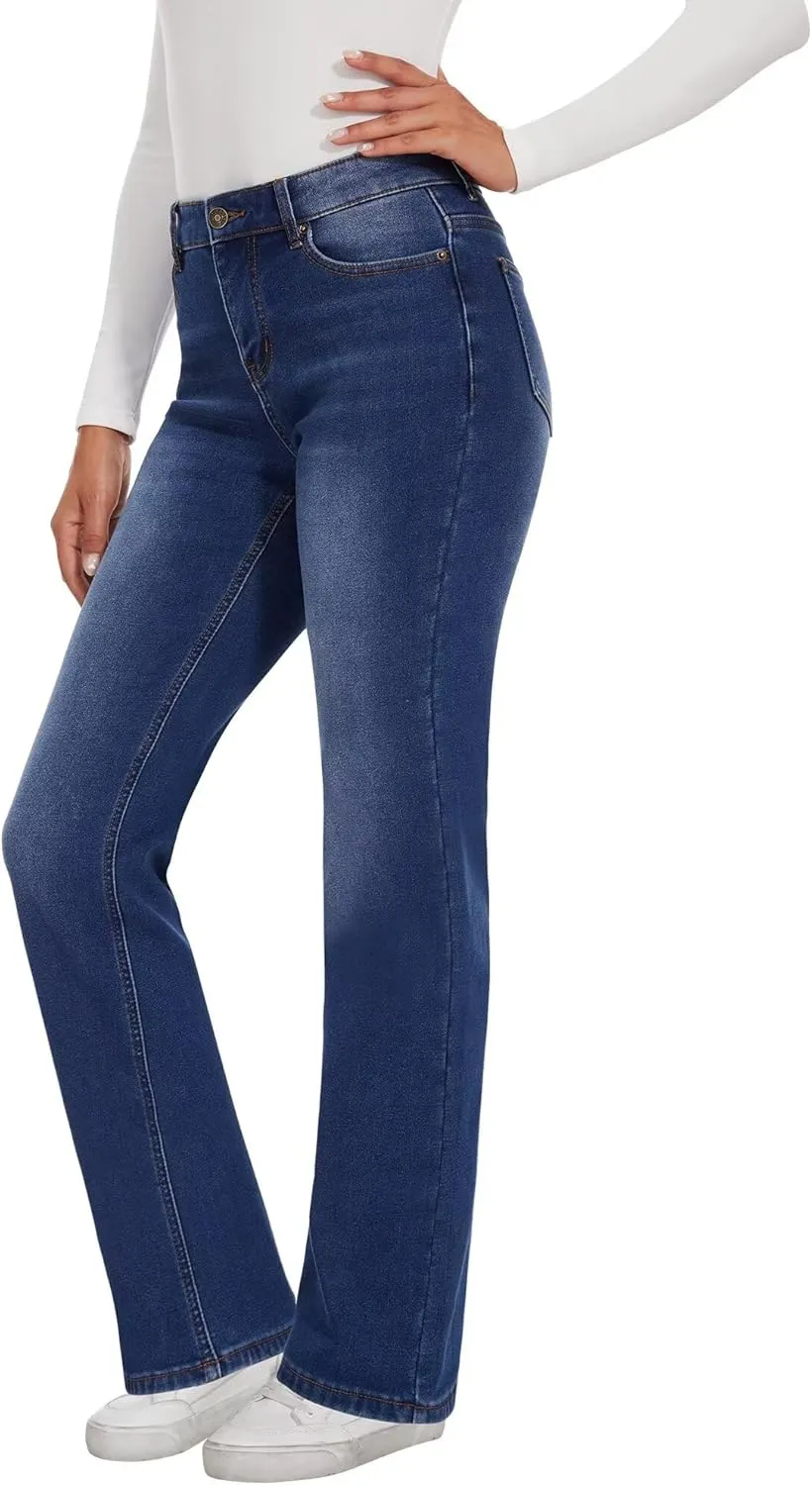 KDF Fleece Lined Jeans Women High Waisted Wide Leg Baggy Jeans for Women Winter Lined Jean Pants