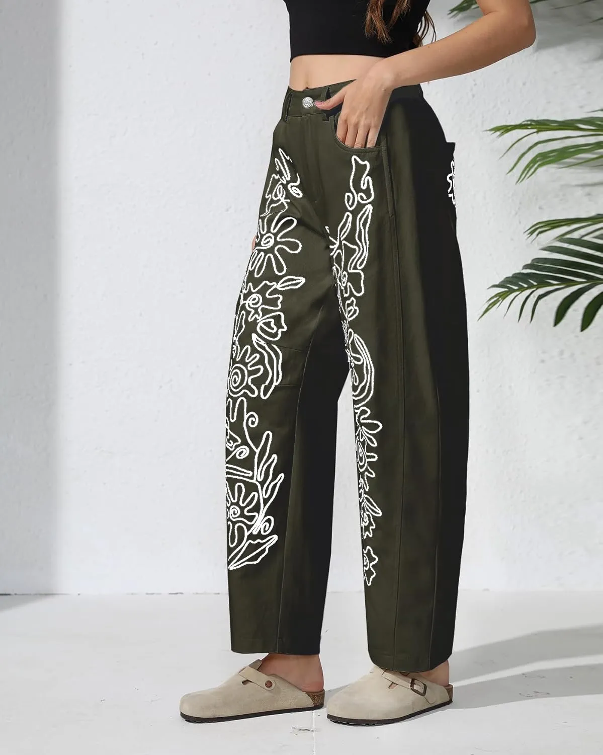 Kedera Embroidered Jeans for Women 2025 Baggy Boyfriend Jeans Barrel Leg Horseshoe Jeans Women Vintage Mid Rise Jeans