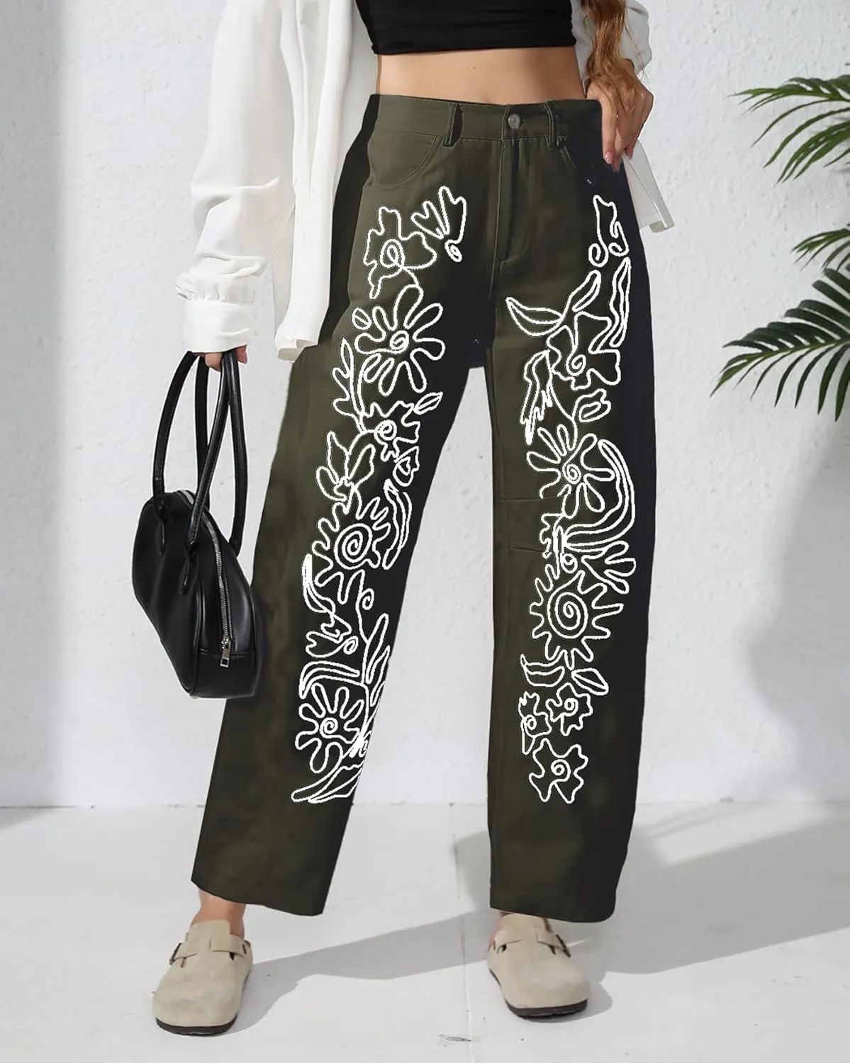 Kedera Embroidered Jeans for Women 2025 Baggy Boyfriend Jeans Barrel Leg Horseshoe Jeans Women Vintage Mid Rise Jeans