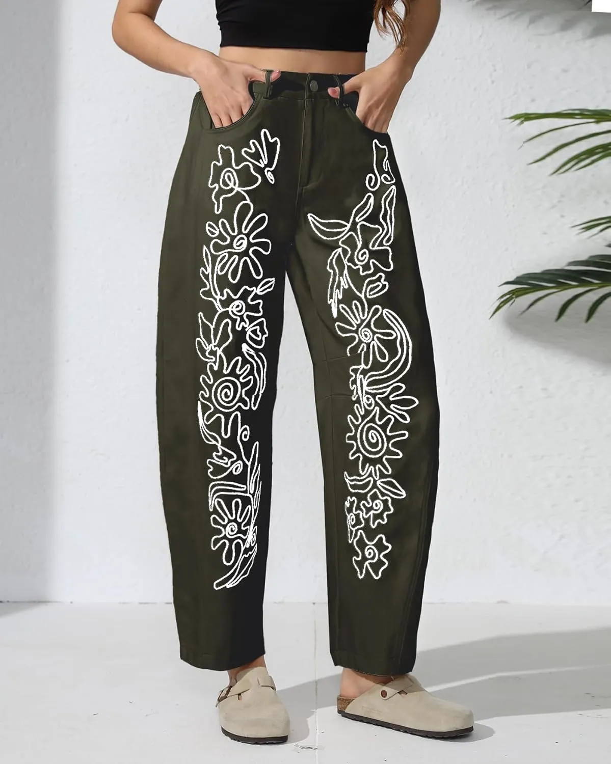 Kedera Embroidered Jeans for Women 2025 Baggy Boyfriend Jeans Barrel Leg Horseshoe Jeans Women Vintage Mid Rise Jeans