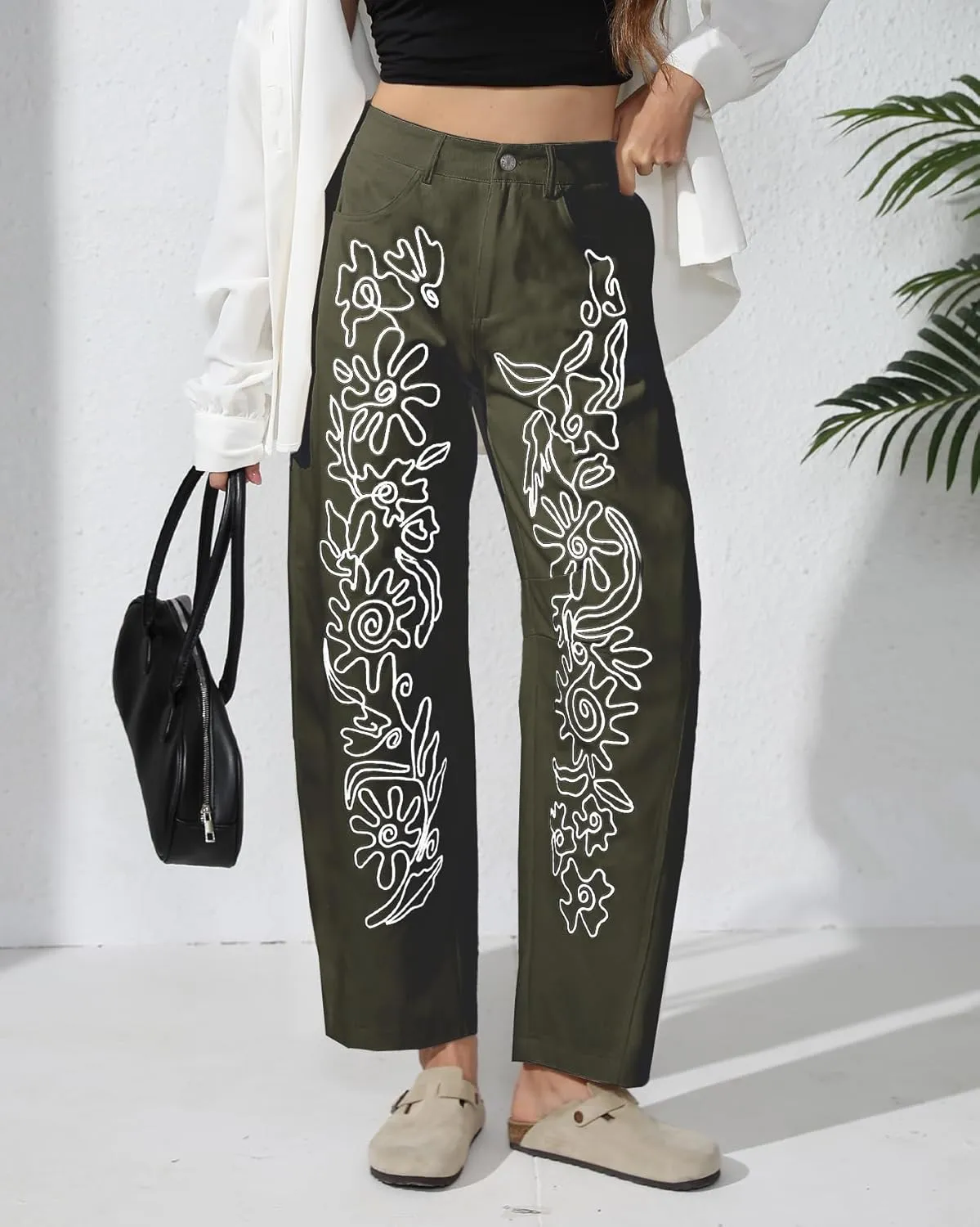 Kedera Embroidered Jeans for Women 2025 Baggy Boyfriend Jeans Barrel Leg Horseshoe Jeans Women Vintage Mid Rise Jeans