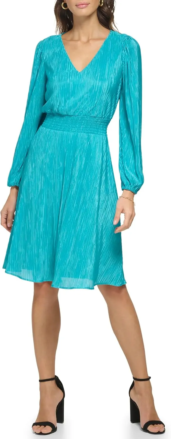kensie Women's Balloon Sleeve Smocked Waist Mini Dress