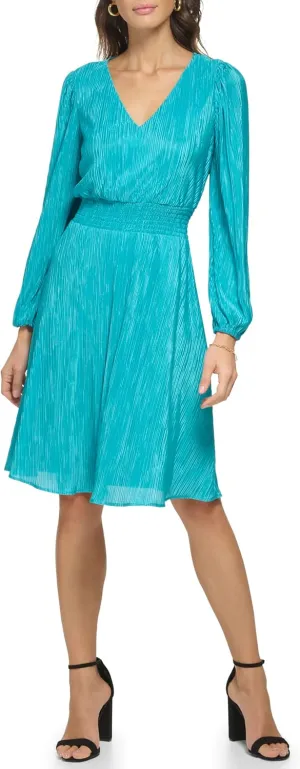 kensie Women's Balloon Sleeve Smocked Waist Mini Dress