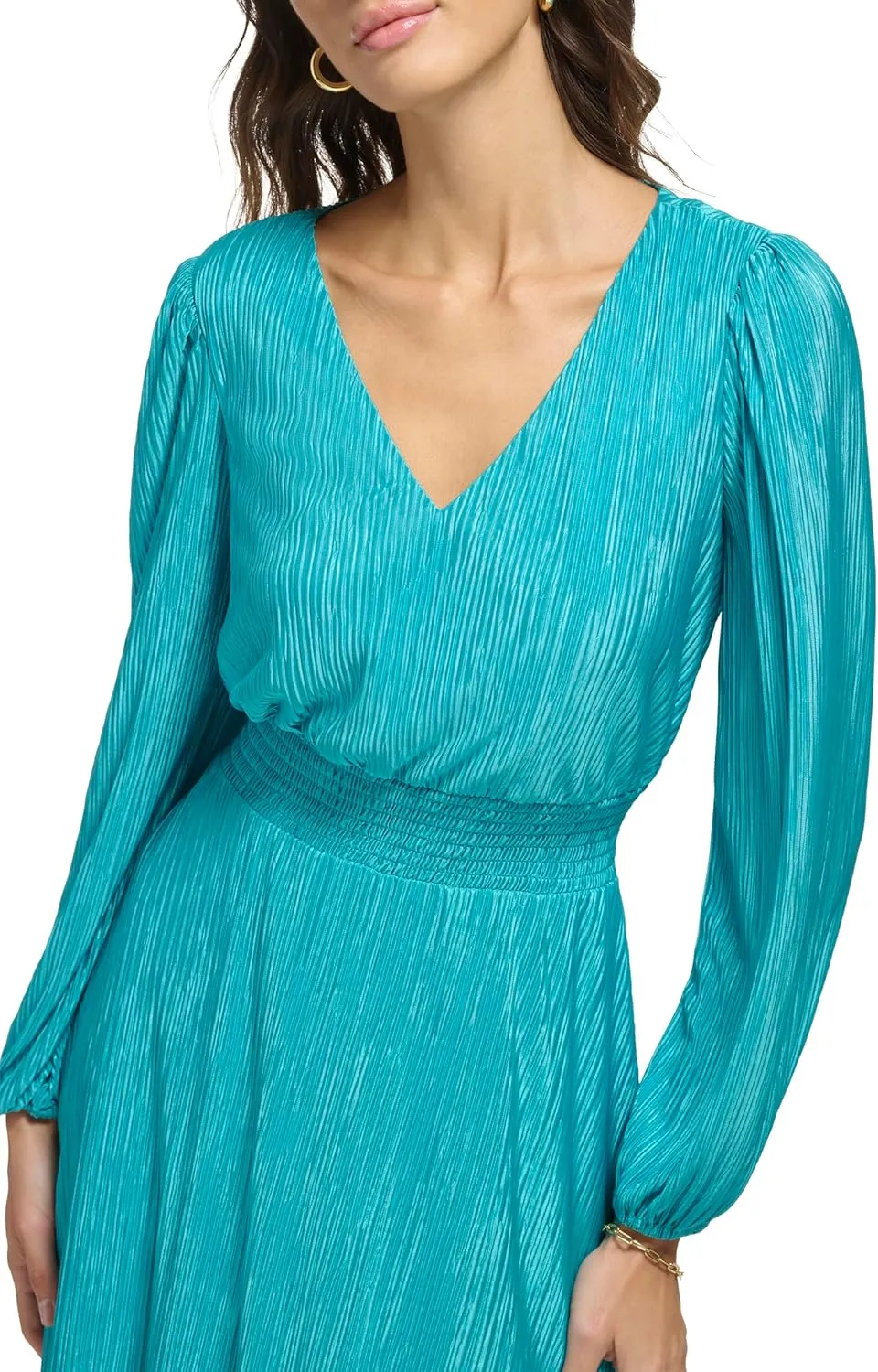 kensie Women's Balloon Sleeve Smocked Waist Mini Dress