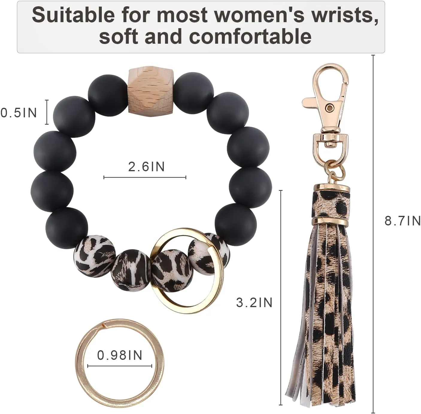 Key Chains Women for Car Key Ring Bracelet,Keychain Wristlet,Silicone Beaded Bangle Chains