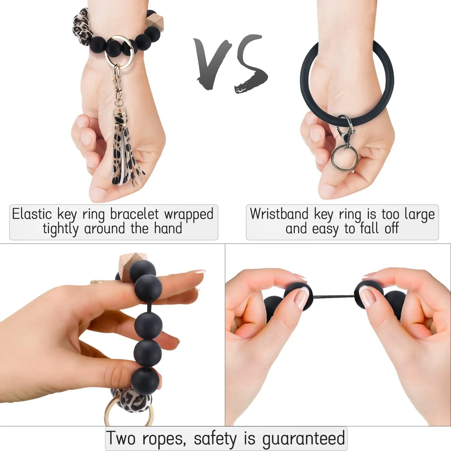 Key Chains Women for Car Key Ring Bracelet,Keychain Wristlet,Silicone Beaded Bangle Chains