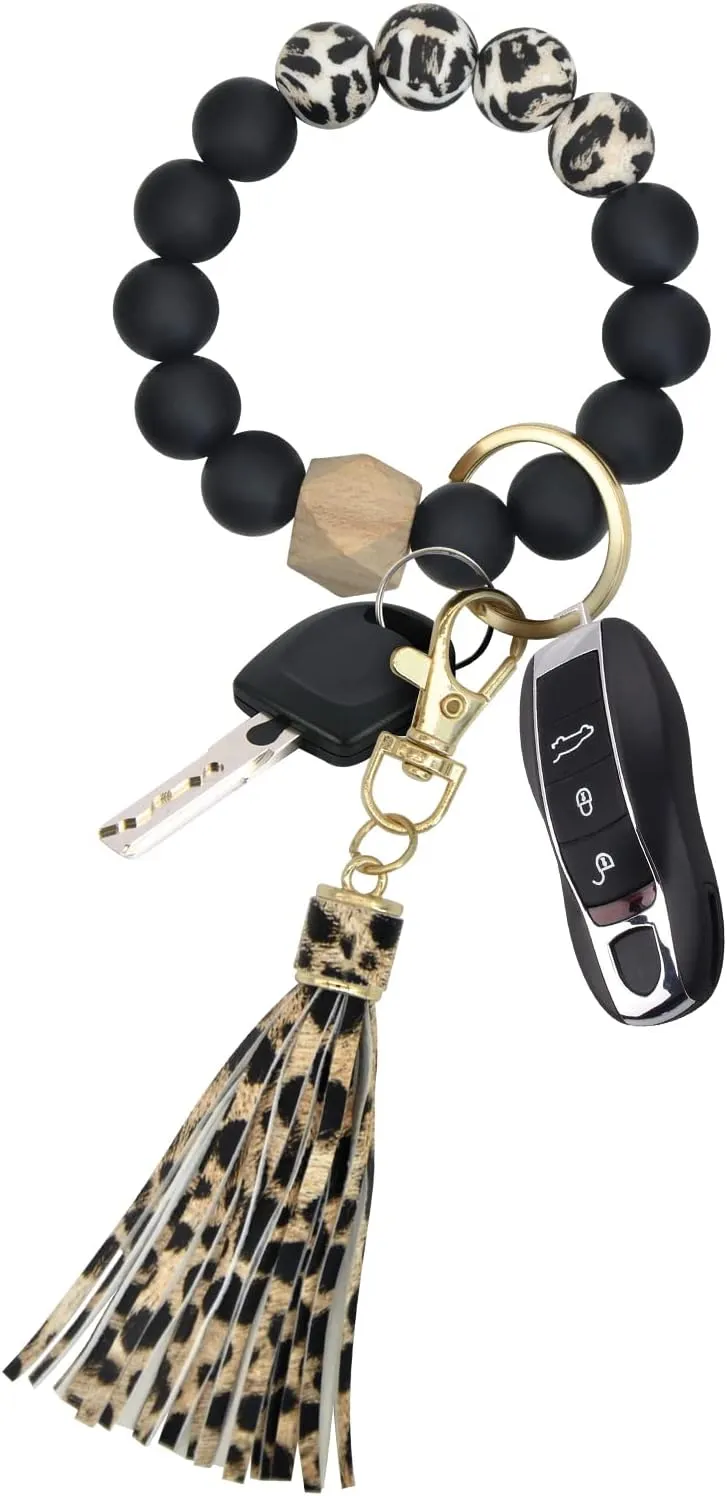 Key Chains Women for Car Key Ring Bracelet,Keychain Wristlet,Silicone Beaded Bangle Chains