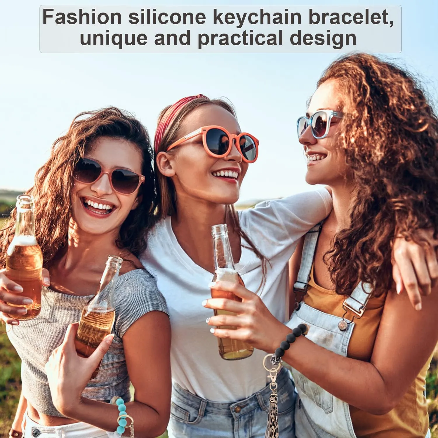 Key Chains Women for Car Key Ring Bracelet,Keychain Wristlet,Silicone Beaded Bangle Chains