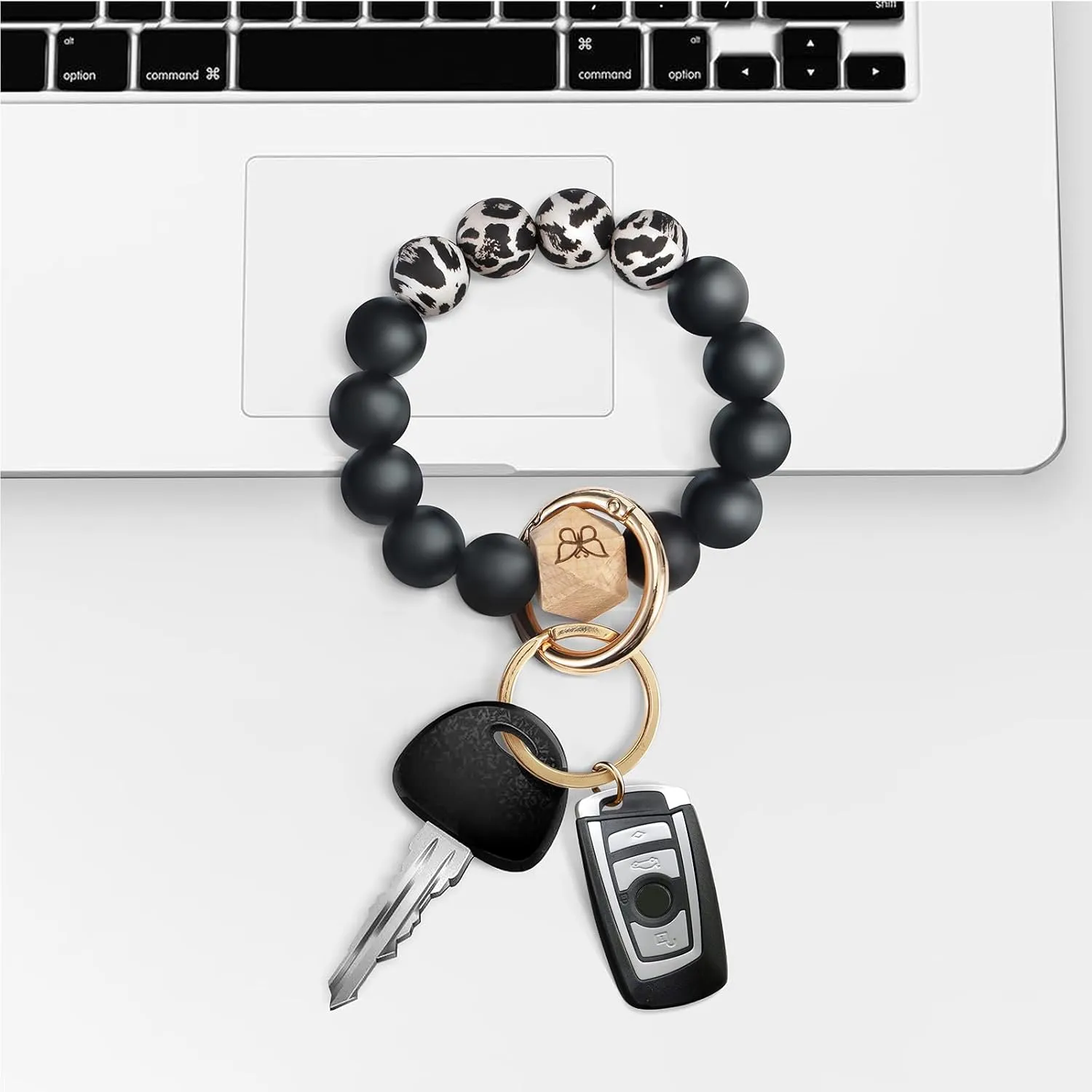 Keychain Bracelet Wristlet with Wallet Card Holder Pocket,Tassel Keychain Bangle Key Ring for Women