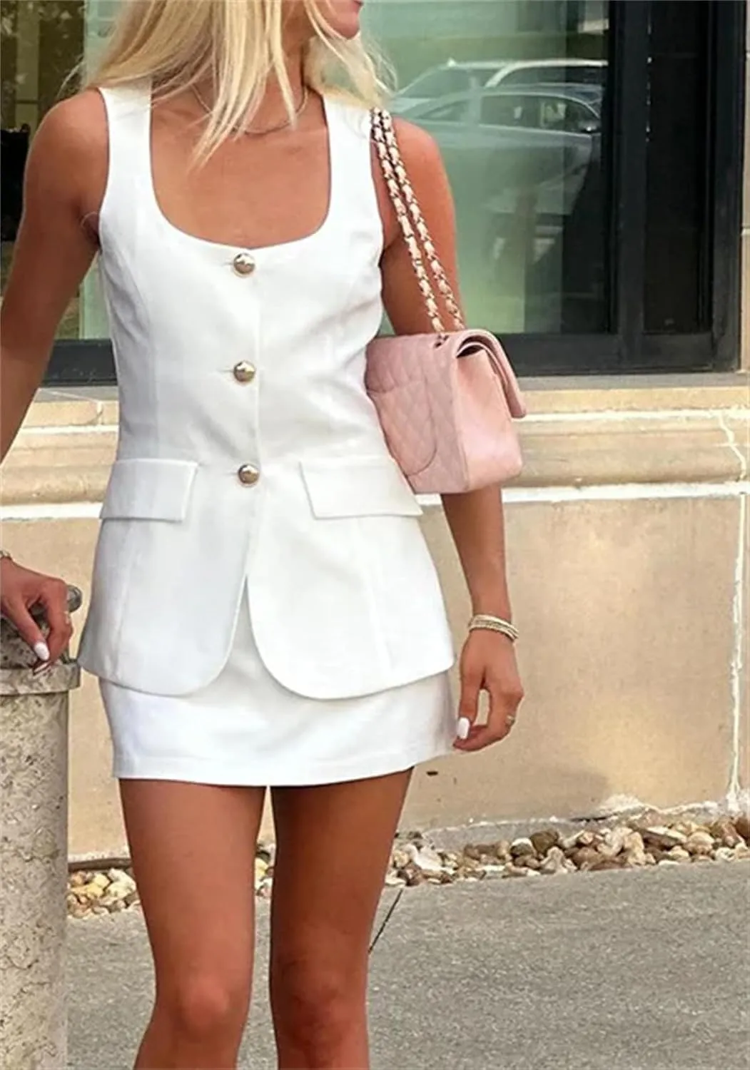 ksotutm Skirt Set Women Two Piece Outfits U Neck Vest Top with Wrap Skirt Mini Skirt Going Out Outfits