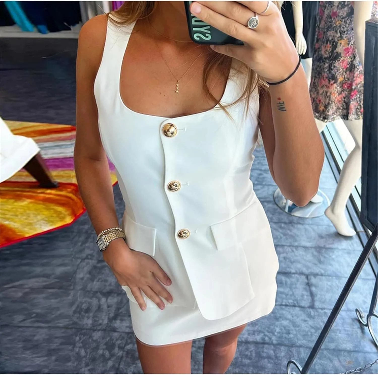 ksotutm Skirt Set Women Two Piece Outfits U Neck Vest Top with Wrap Skirt Mini Skirt Going Out Outfits