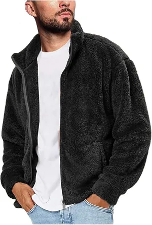 LCMTWX Men's Thick Thermal Winter Jacket Stand Collar Knitted Splice Sweater Coat Casual Cardigan Stylish Mens Puffer