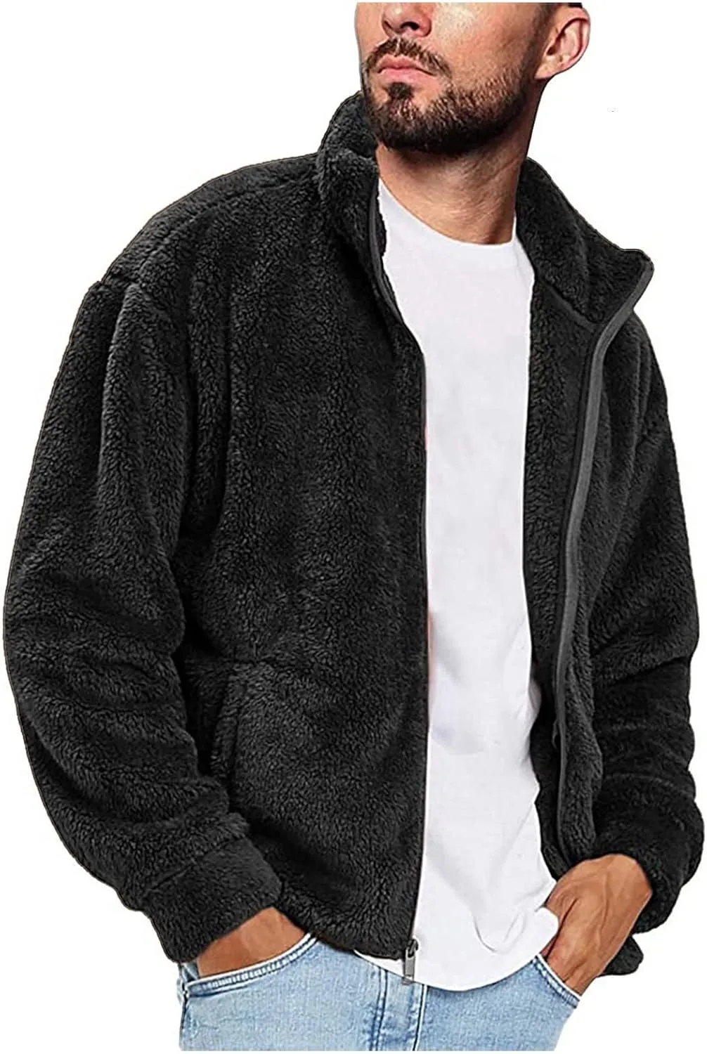 LCMTWX Men's Thick Thermal Winter Jacket Stand Collar Knitted Splice Sweater Coat Casual Cardigan Stylish Mens Puffer